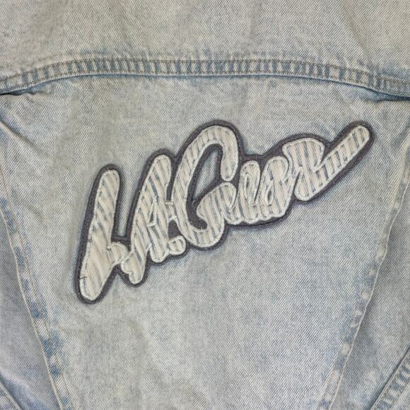Vintage LA Gear Denim Jean Jacket Light Blue Embroidered Star Patch Women Size L - Picture 5 of 16